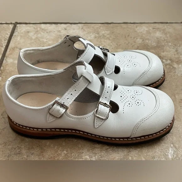 Vintage Shoes 1950'S Girls Classic Leather White Double Buckled Strap Mary Jane - Picture 2 of 11